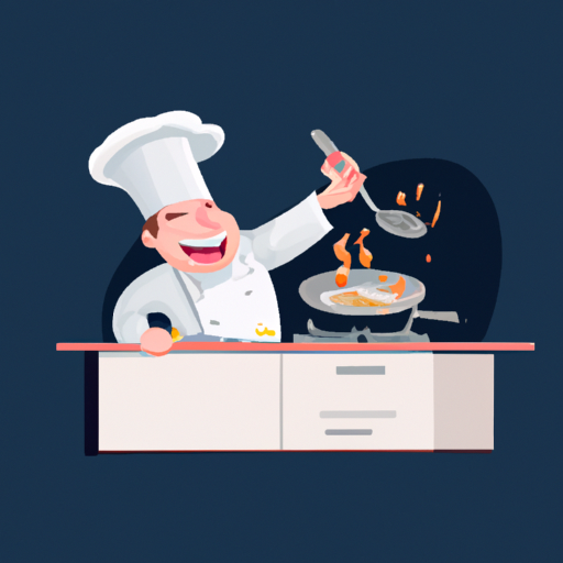 3. איור של שף באמצעות ציוד מטבח איכותי תוך שימת דגש על תפקידו בהכנת מזון יעילה.